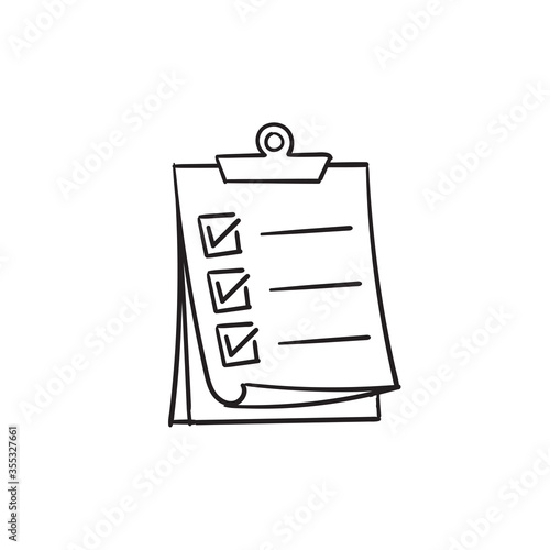 hand drawn doodle clipboard with check mark sign icon illustration line art