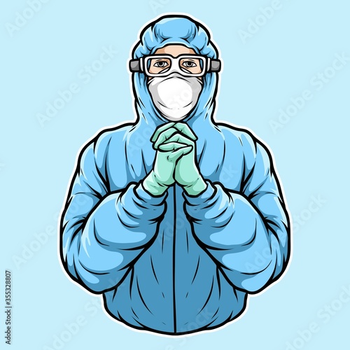 medical staff begging pose vector