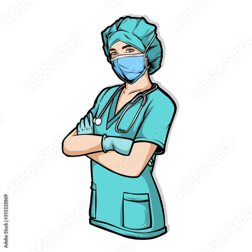 female nurse wearing surgery mask vector