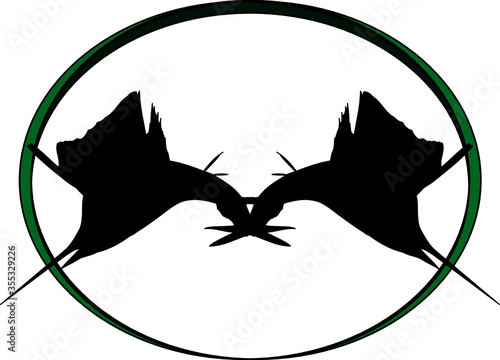 Double jumping sailfish in green circle design