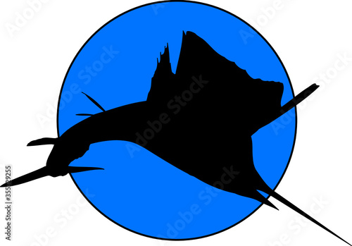 Jumping sailfish silhouette in light  blue circle