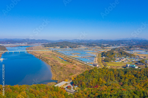 Aerial view of busosanseong fortress in Buyeo, Republic of Korea photo