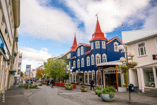  Beautiful vintage buildings  in downtown Akureyri city, Iceland photo