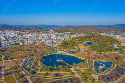 Aerial view of Gungnamji pond in Buyeo, Republic of Korea photo