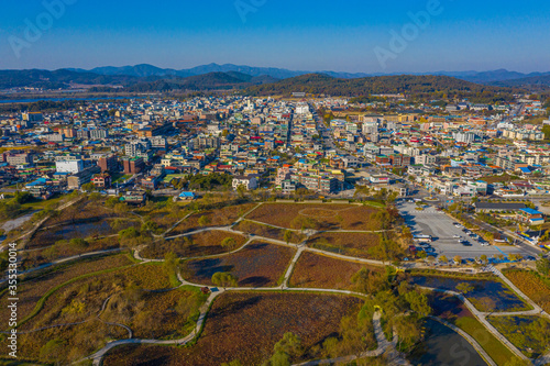 Aerial view of Gungnamji pond in Buyeo, Republic of Korea photo