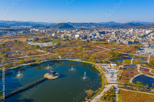 Aerial view of Gungnamji pond in Buyeo, Republic of Korea photo