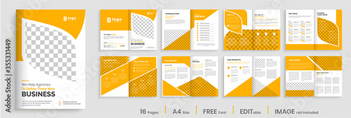 Orange business brochure template layout design, business profile template design,16 pages, annual report,minimal, editable businss brochure.