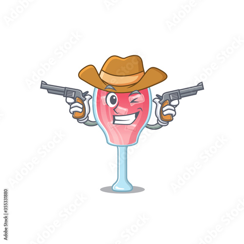 Cartoon character cowboy of cosmopolitan cocktail with guns
