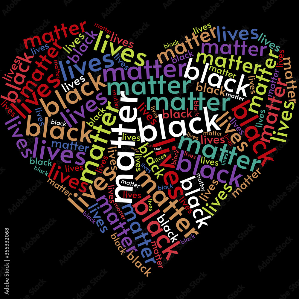 Black lives matter Illustration in heart shape. Black lives matter is an international human rights movement. 