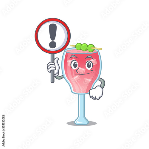 A cartoon icon of cosmopolitan cocktail with a exclamation sign board