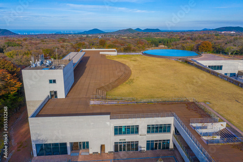 Aerial view of Stone museum at Jeju stone park, Republic of Korea photo