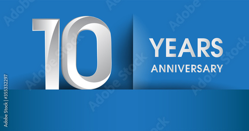 10th years Anniversary celebration logo, flat design isolated on blue background, vector elements for banner, invitation card and birthday party.