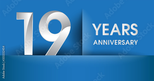19th years Anniversary celebration logo, flat design isolated on blue background, vector elements for banner, invitation card and birthday party.