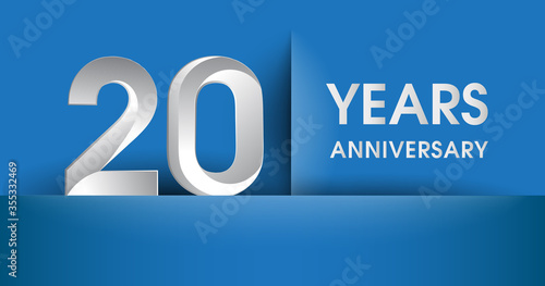 20th years Anniversary celebration logo, flat design isolated on blue background, vector elements for banner, invitation card and birthday party.
