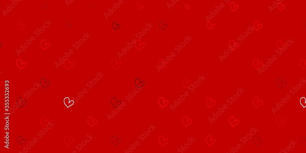 Light Red vector background with Shining hearts.