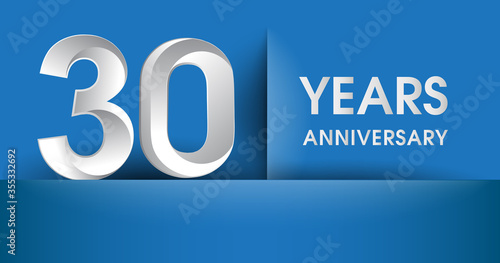 30th years Anniversary celebration logo, flat design isolated on blue background, vector elements for banner, invitation card and birthday party.