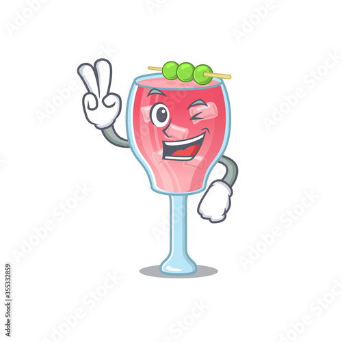Happy cosmopolitan cocktail cartoon design concept show two fingers