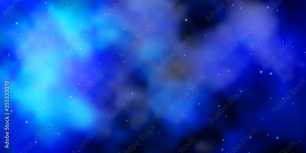 Dark BLUE vector background with small and big stars. Shining colorful illustration with small and big stars. Design for your business promotion.