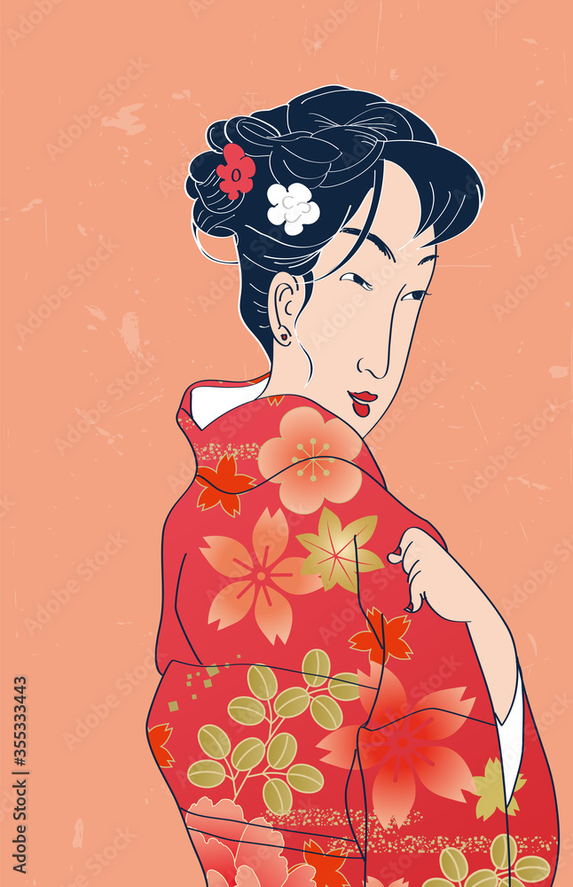 Fototapeta premium Ukiyoe Of Beautiful Girl
