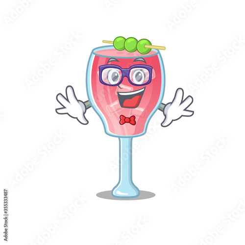 A cartoon drawing of geek cosmopolitan cocktail wearing weird glasses