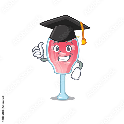 Happy proud of cosmopolitan cocktail caricature design with hat for graduation ceremony