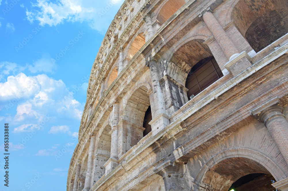 Close up view of Colosseum, Coliseum or Flavian Amphitheatre, Rome, Italy