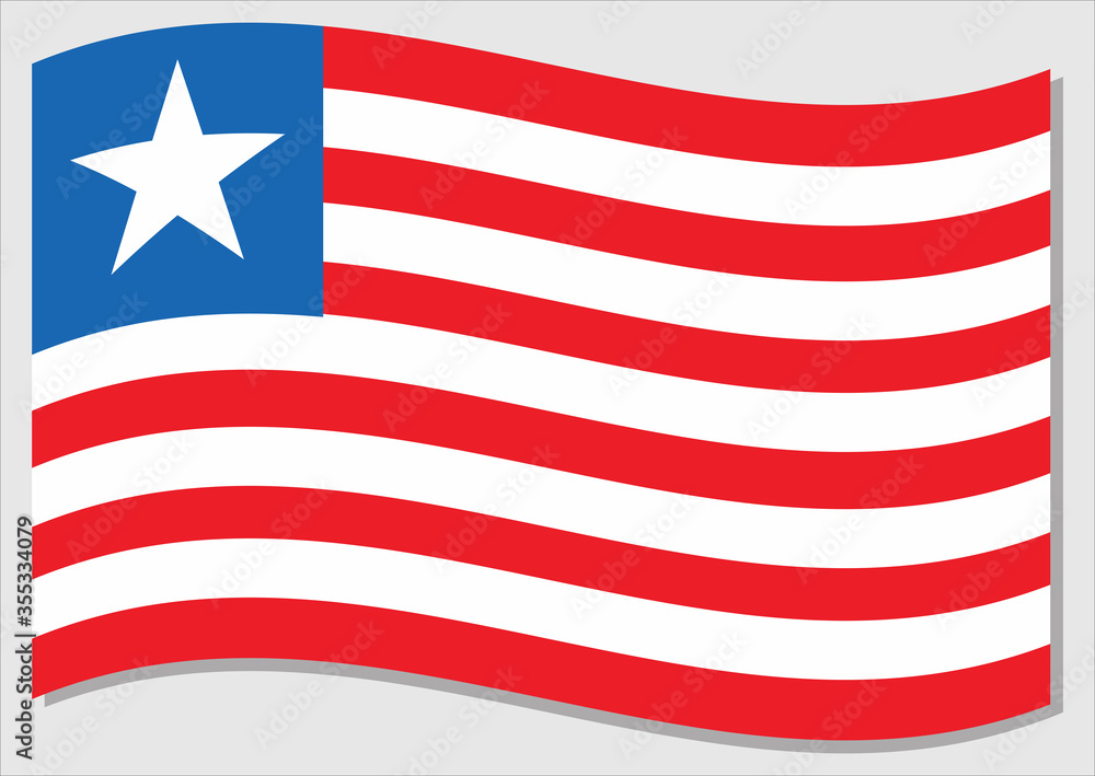 Waving flag of Liberia vector graphic. Waving Liberian flag
