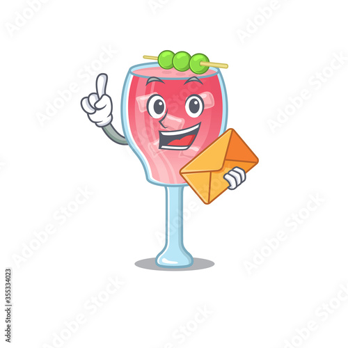 A picture of cheerful cosmopolitan cocktail cartoon design with brown envelope