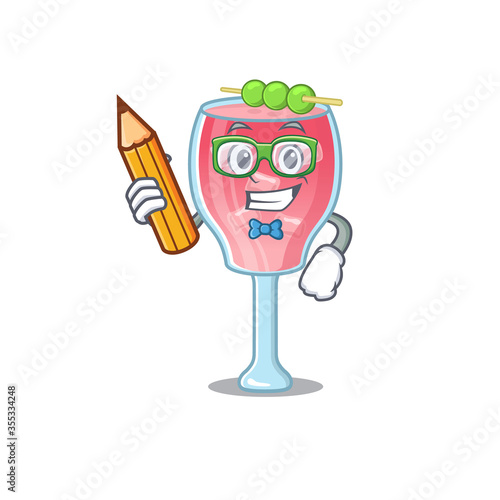 A clever student cosmopolitan cocktail cartoon character study at home