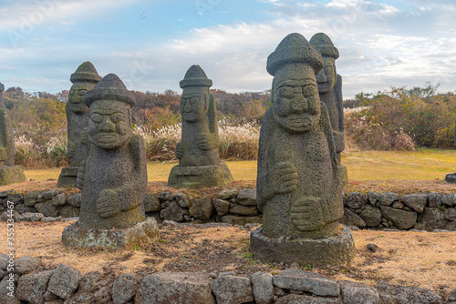 Dol hareubang statues at Jeju stone park, Republic of Korea photo