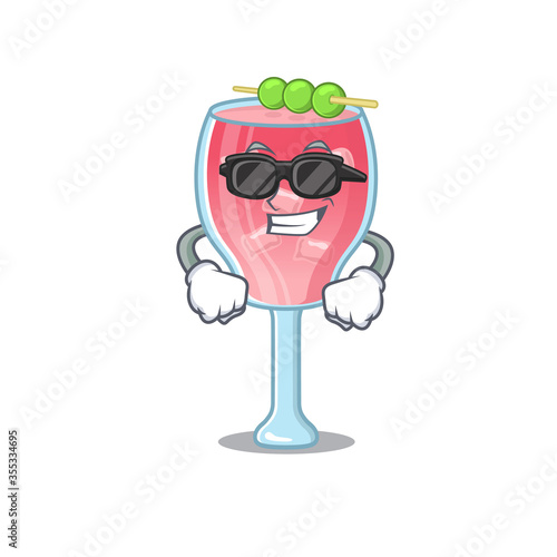 cartoon character of cosmopolitan cocktail wearing classy black glasses