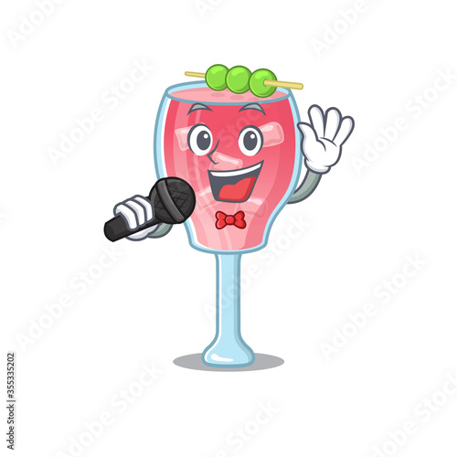 cartoon character of cosmopolitan cocktail sing a song with a microphone