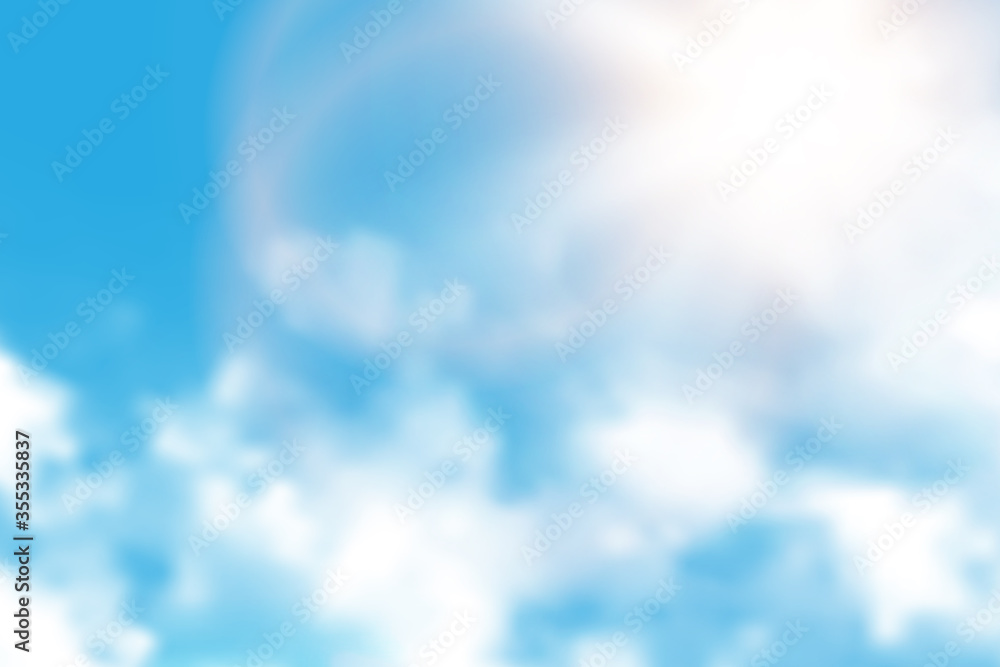 Sunny background, blue sky with white clouds and sun, vector illustration. Sunny background, blue sky with white clouds and sun, vector illustration.