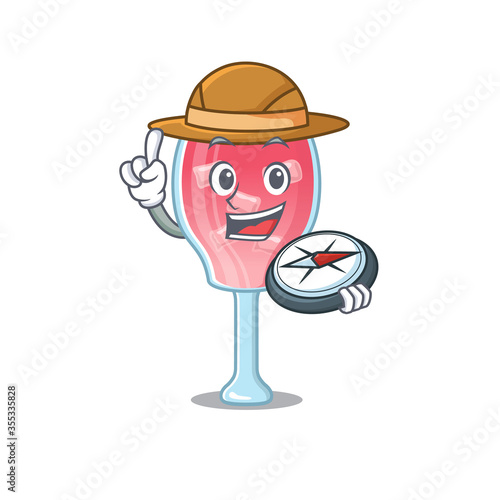 mascot design concept of cosmopolitan cocktail explorer using a compass in the forest