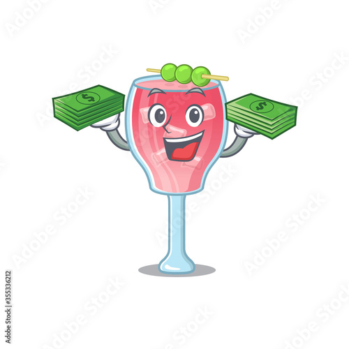 A wealthy cosmopolitan cocktail cartoon character with much money