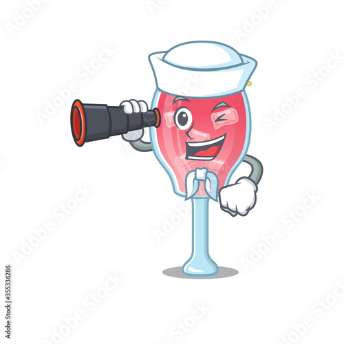 A cartoon picture of cosmopolitan cocktail Sailor using binocular