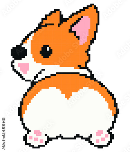 Corgi pixel art on white background.