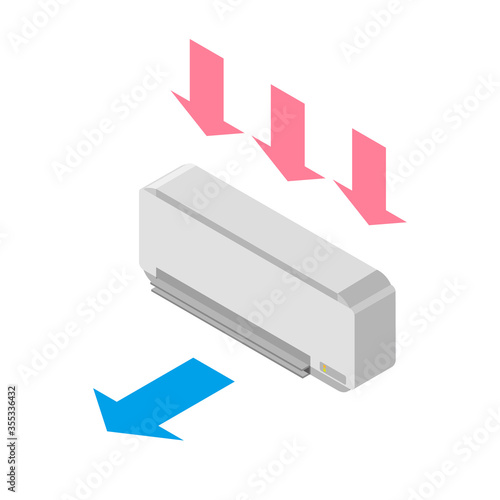 アイソメトリック素材01　エアコンと空気の流れの矢印