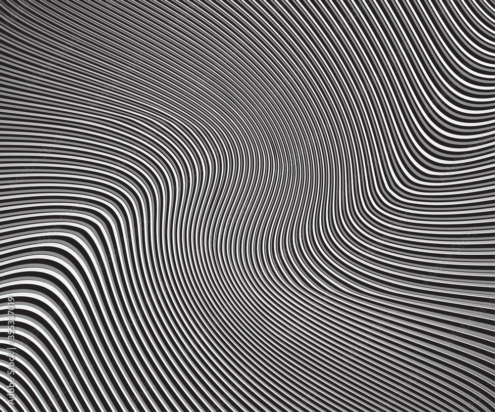 curved lines monochrome halftone black and white geometric pattern. vector background thin stripes