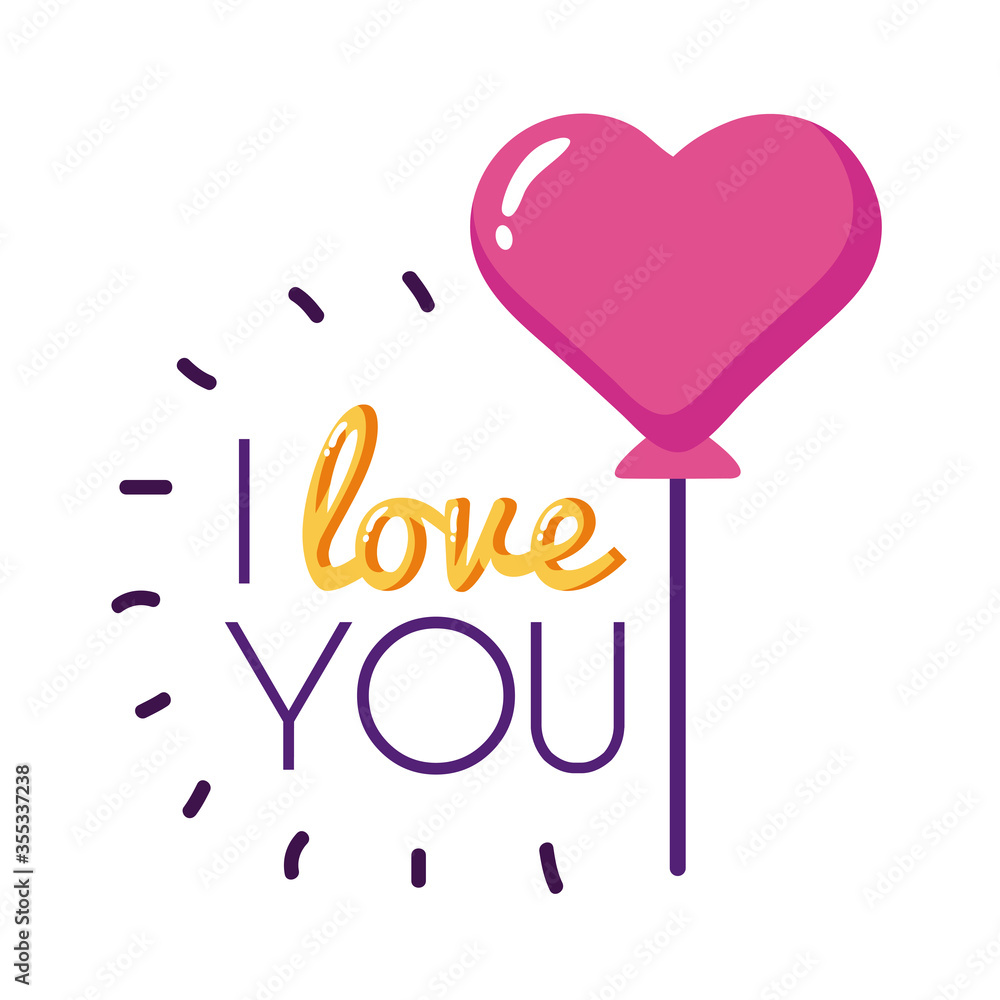 I love you text with heart balloon flat style icon vector design