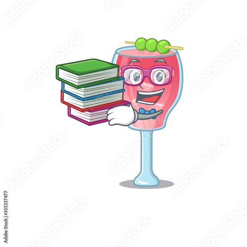 A diligent student in cosmopolitan cocktail mascot design concept read many books