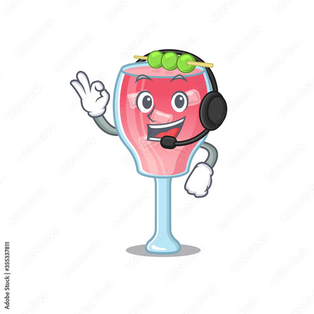 A stunning cosmopolitan cocktail mascot character concept wearing headphone