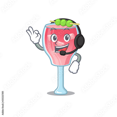 A stunning cosmopolitan cocktail mascot character concept wearing headphone