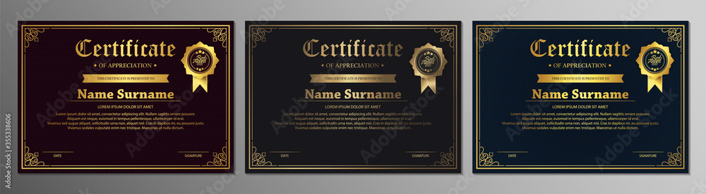 Plakat Certificate of appreciation template with vintage gold border - Vector