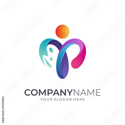 Initial letter Y with human and water logo concept, 3d gradient vibrant colors