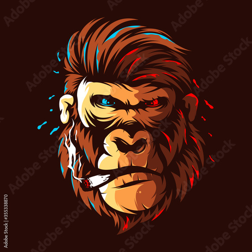 gorilla head illustration vector colour logo design