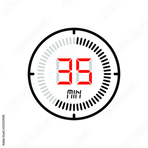 The 35 minute icon isolated on white background. stopwatch vector icon, digital timer. clock and watch, timer, countdown symbol. Vector illustration for logo, web, app, UI.