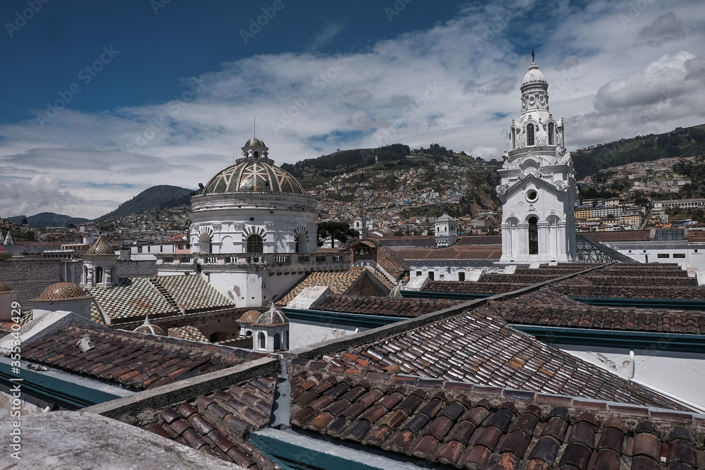 Dome and tower of Quito Cathedral,Ecuador