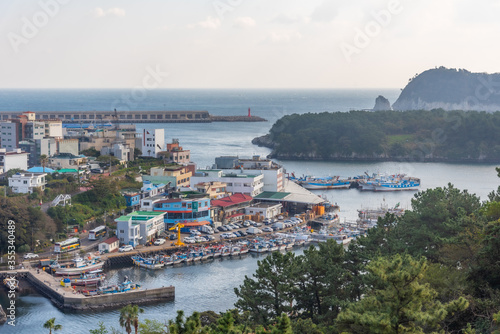 Aerial view of port of Seogwipo at Jeju island, Repubic of Korea photo