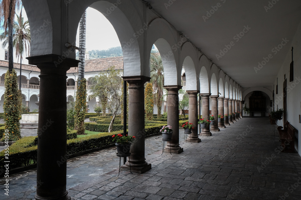 Colonial stone aisle in San Francisco church in Quito,Ecuador